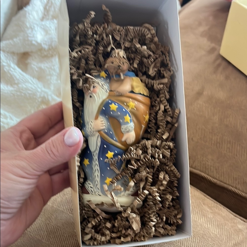 Vaillancourt Blue and Gold Santa Ornament